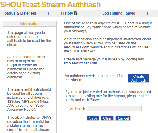 shoutcast authhash